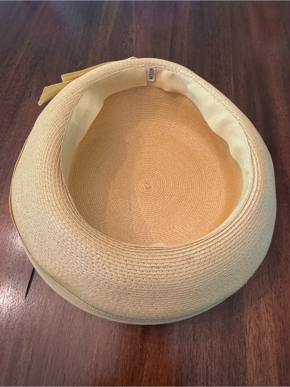Vintage 1960s Marigold Yellow Woven Straw Breton Hat Oversized Bow